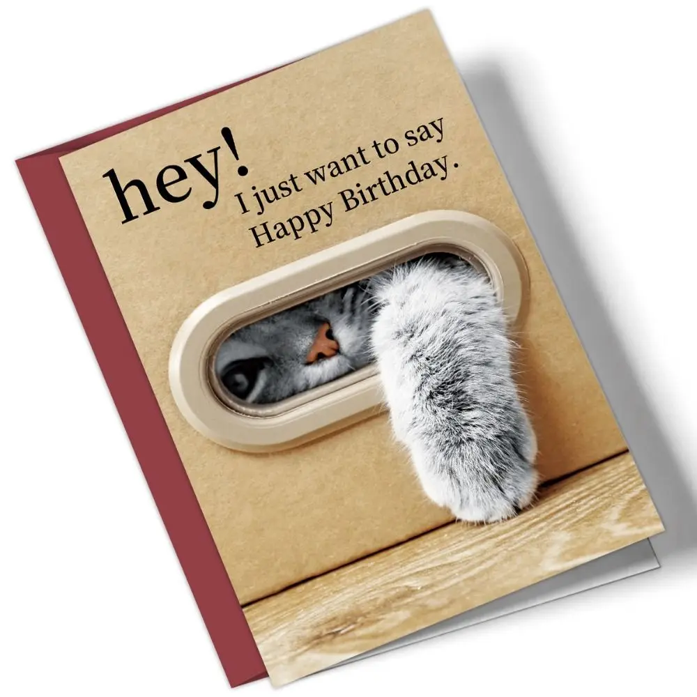 Tarjeta de feliz cumpleaños con diseño de pata de gatito, tarjeta de felicitación de gato con estampado de dibujos animados creativos, única incluye sobre