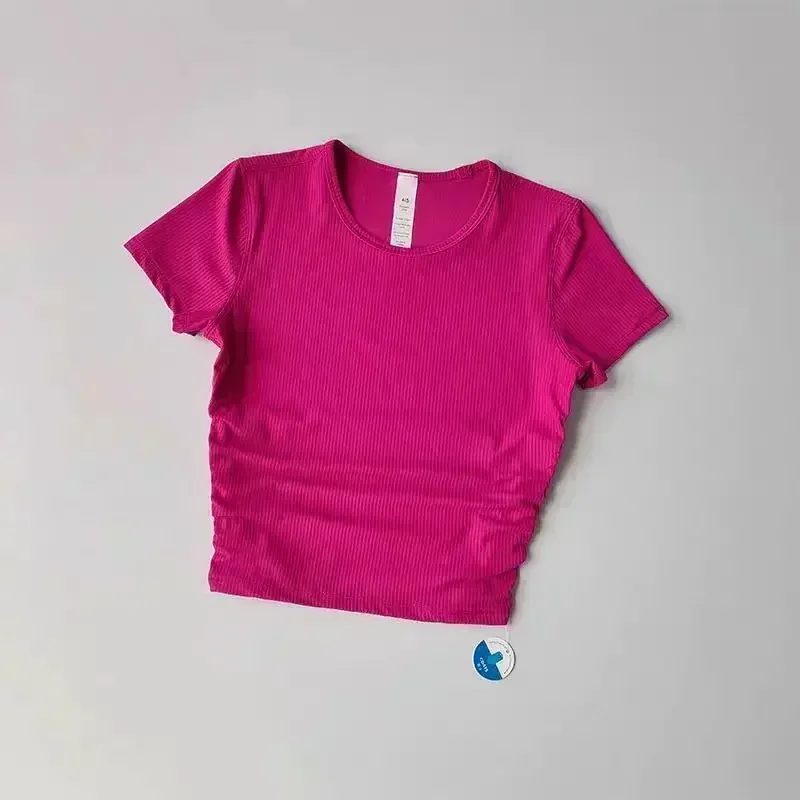 

Лимонная женская спортивная футболка Alllt Takes Ribbing, высокоэластичная дышащая быстросохнущая плотная рубашка с короткими рукавами для йоги и фитнеса, топ