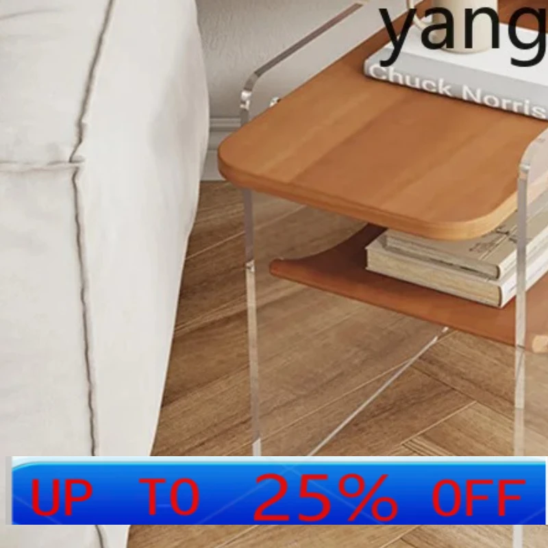 

LMM Transparent Acrylic Minimalist Sofa Square Solid Wood Side Cabinet Corner Table Small Apartment