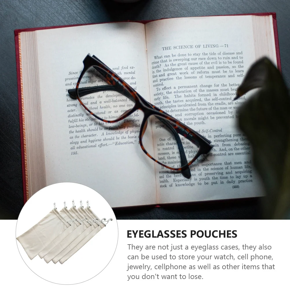 5pcs Eyeglasses Pouch Drawstring Design Large Capacity Glasses Storage Bag For Sunglasses Watch Jewelry Phone