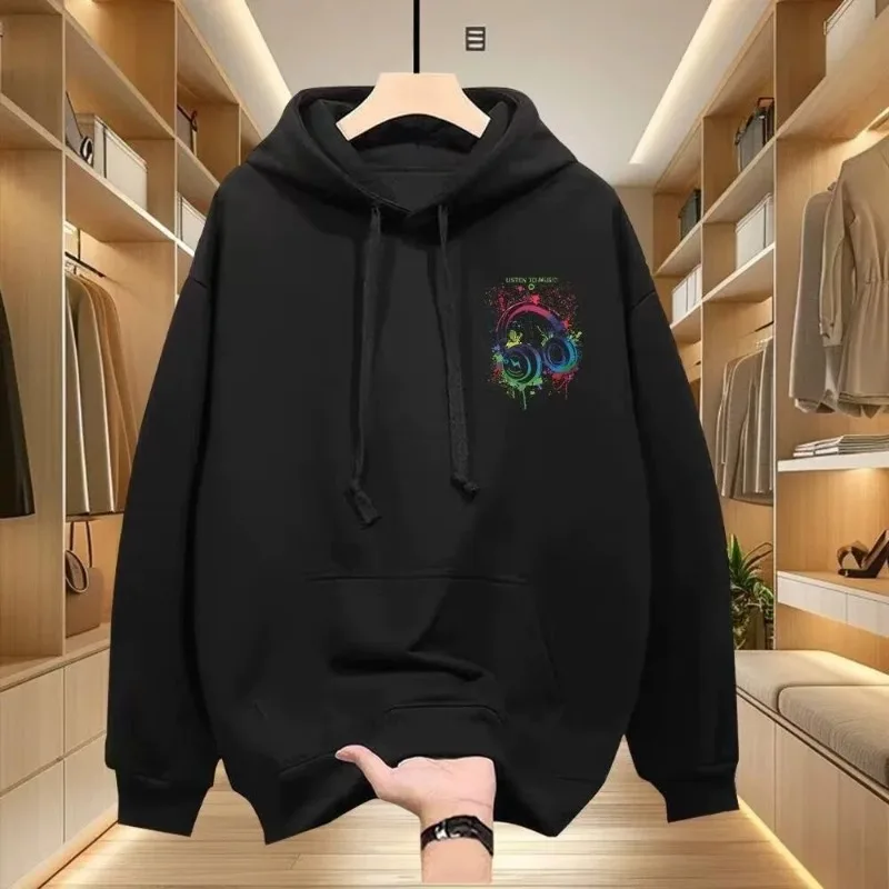 Men's Oversized Hoodie White Funny Hoodies With Hat Oversize for Men Letter Music Print Man Casual Wear Hoody Male Sweatshirt
