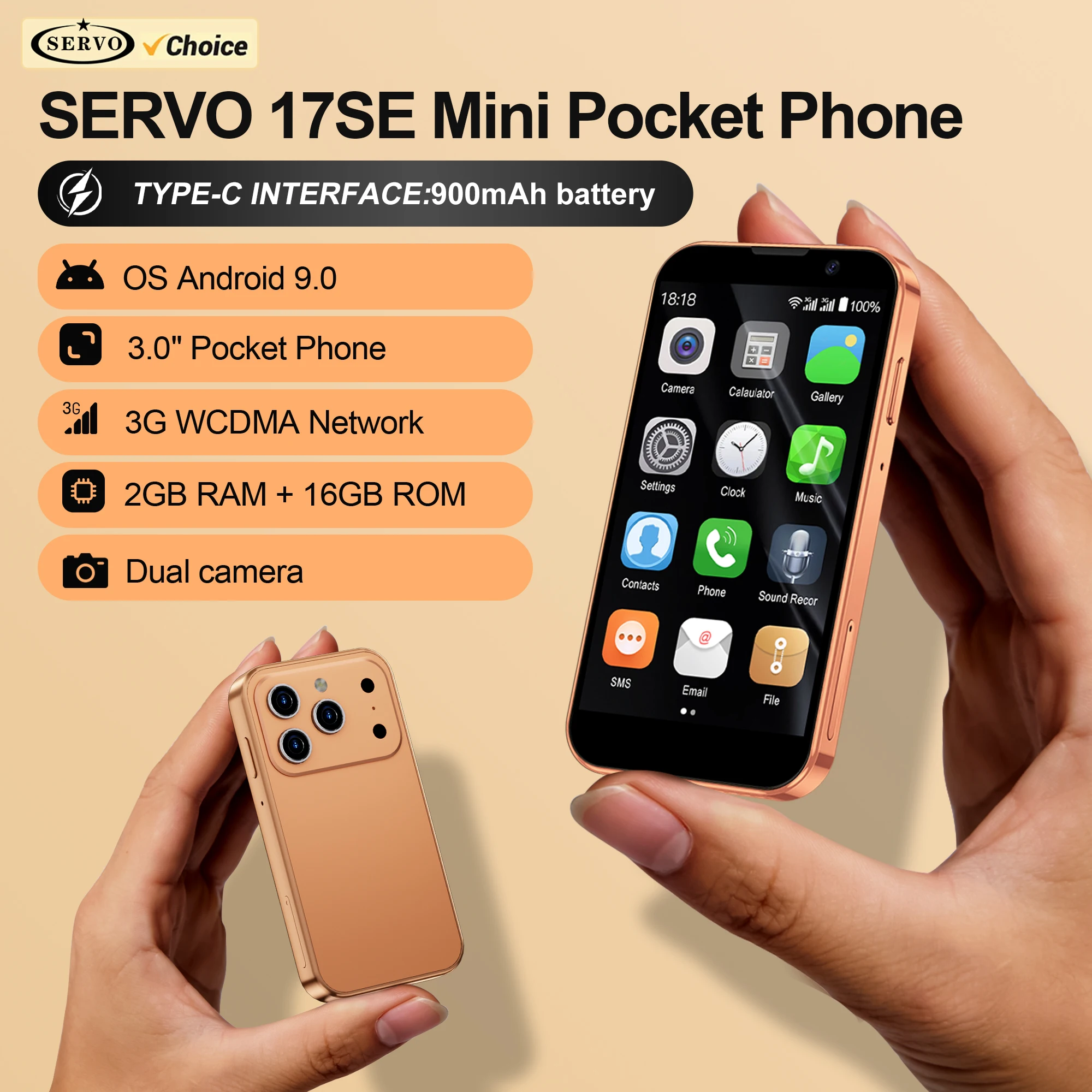 SERVO 17SE MINI Small Smart Mobile Phone 2 SIM 3G WCDMA Andriod Google Play ROM 16GB WiFi Hotspot Face Unlock Pocket Smartphones