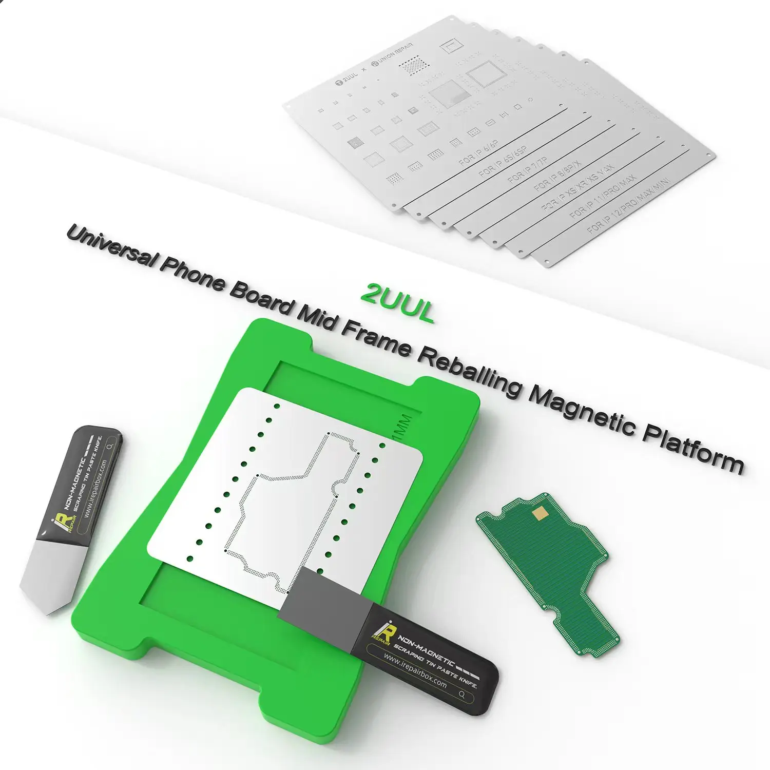 2UUL Universal Phone Board Mid Frame Reballing Magnetic Platform for iPhone, Android, BGA Planting Platform Tool