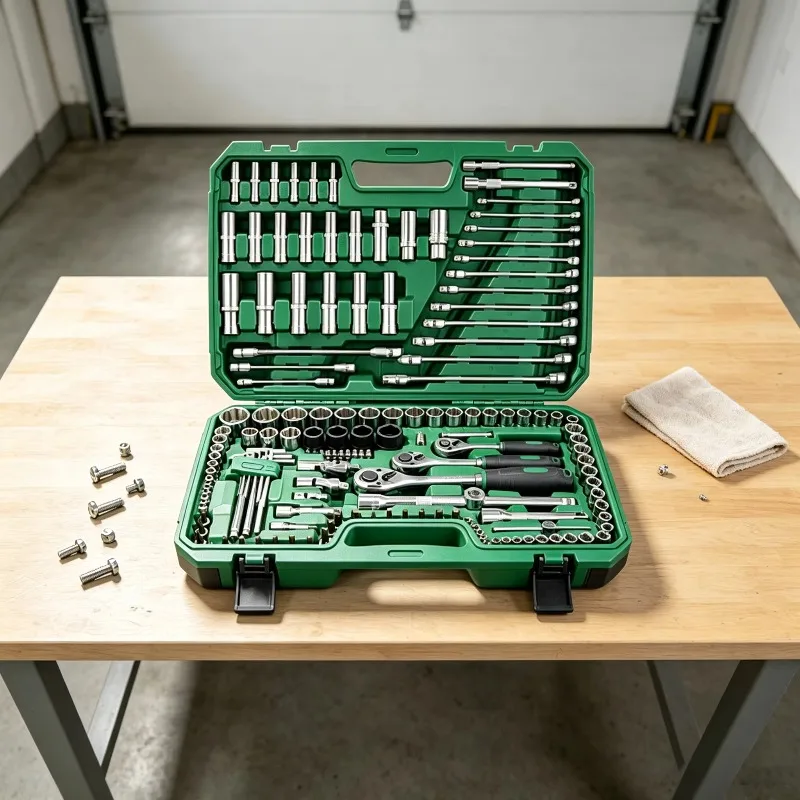 Premium 150pcs Tools Set Anti-Rust Chrome Plated Socket Wrench Kit with Durable Hard Case for Emergency Roadside Repair