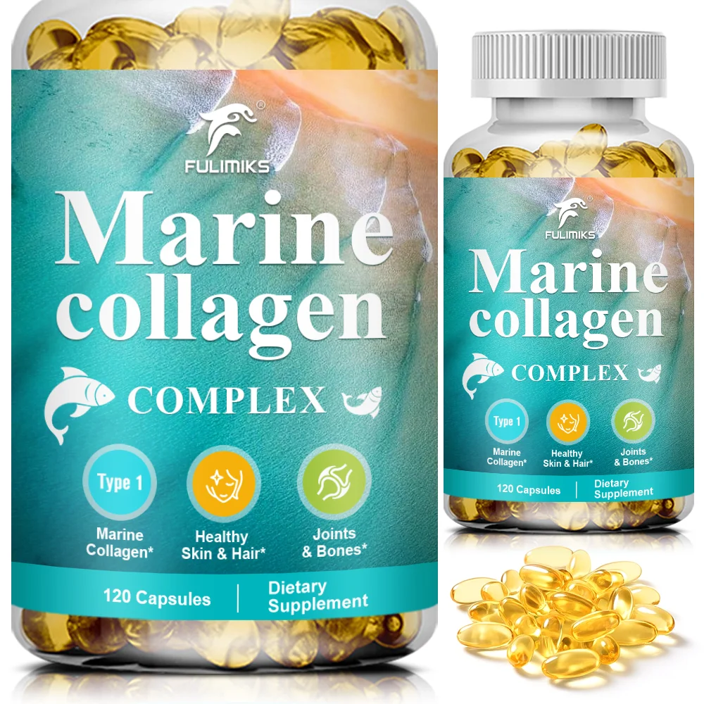 

Marine Collagen Capsules with Hyaluronic Acid, Aloe Vera, Vitamin C & E -Promote Firm Skin, Strong Nails & Hair, Healthy Joints