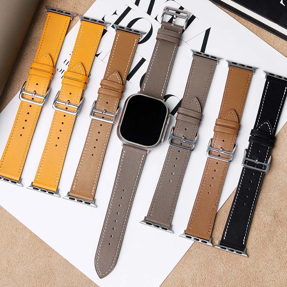 Be applicable to.For Apple Watch strap leather AppleWatch 8/7/s9 Official website ultra2 41 49mm hand sewn strap