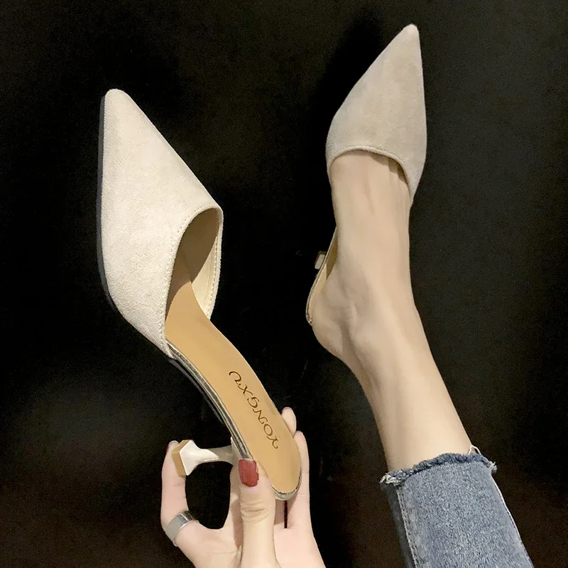 الربيع والصيف أزياء عالية الكعب تنوعا حقيبة المشاهير الإنترنت رئيس نصف النعال كعب رقيقة وأشار اصبع القدم النعال باردة #6