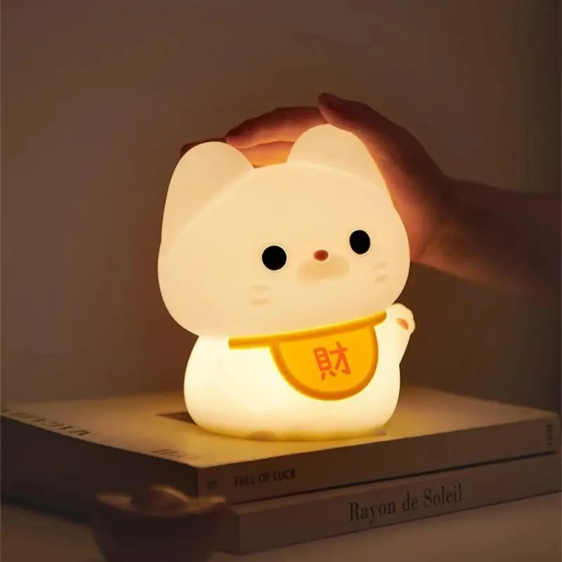 Cat Silicone Night Light for Children with Timer Usb Rechargeable Dimmiang Touch Lamp Sleeping Bedside Cartoon Animal Decor Gift