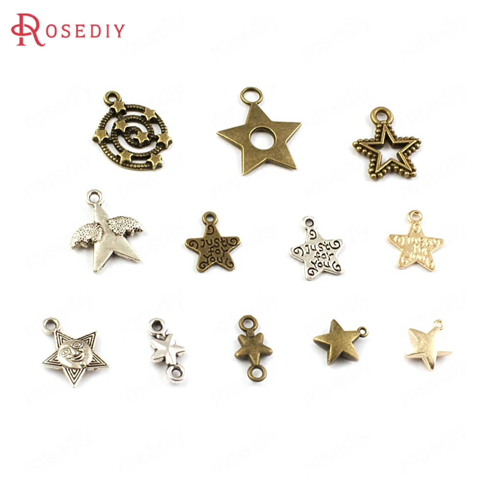 Wholesale Antique Silver color Five Star Alloy Charms Connectors Diy Jewelry Findings Accessories Multi-style optional(JM5440)