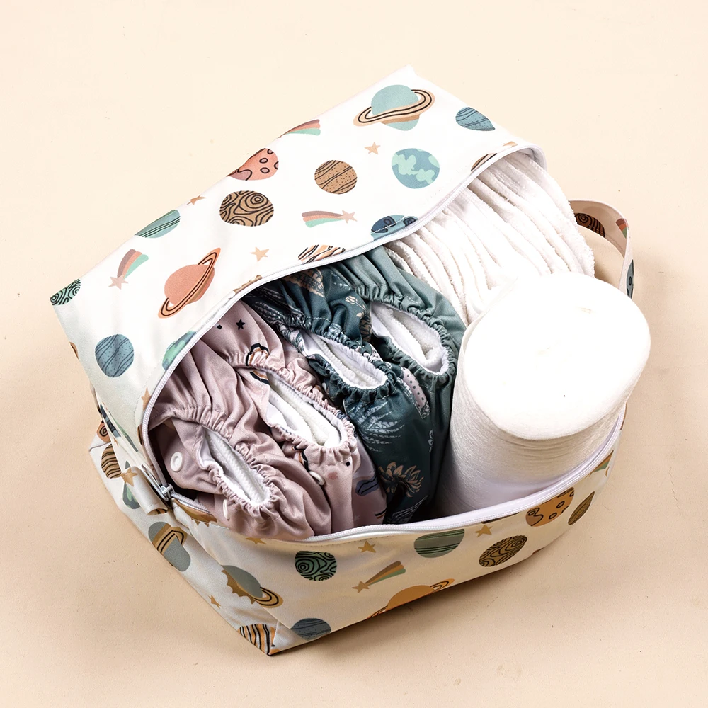 Elinfant Portable Diaper Pods Reusable Waterproof Fashion Prints Wet/Dry Cloth Wet Bag Mommy Storage Travel Bag