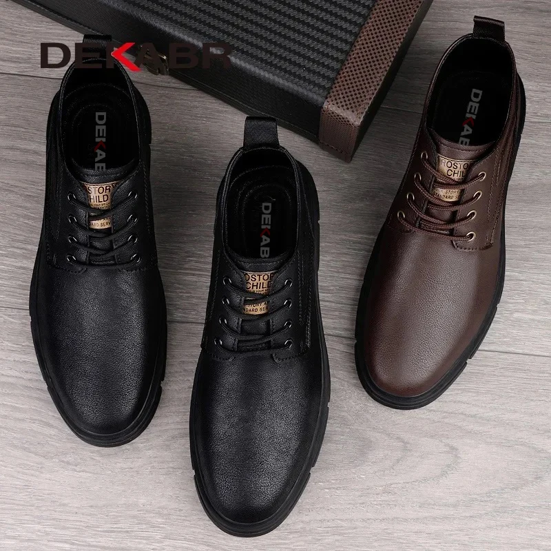 DEKABR Keep Warm Comfy Split Leather Ankle Boots Winter Men Boots Fashion Lace Up Shoes for Man Lightweight Casual Boots