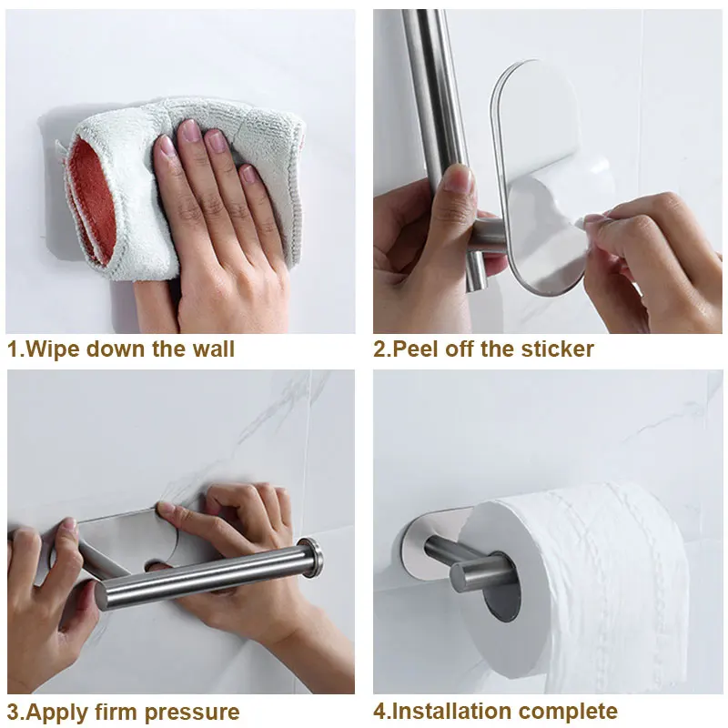 Adhesive Toilet Paper Holder Stainless Steel Toilet Roll Paper Stand Kitchen Roll Towel Rack Tissue Hanger Bathroom Accessories