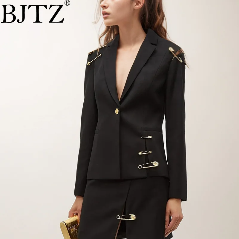

BJTZ Fashion Temperament Simple Style Coat 2025 Spring Women's New Fashion V-neck Pin Design Sense Slim Small Suit Jacket