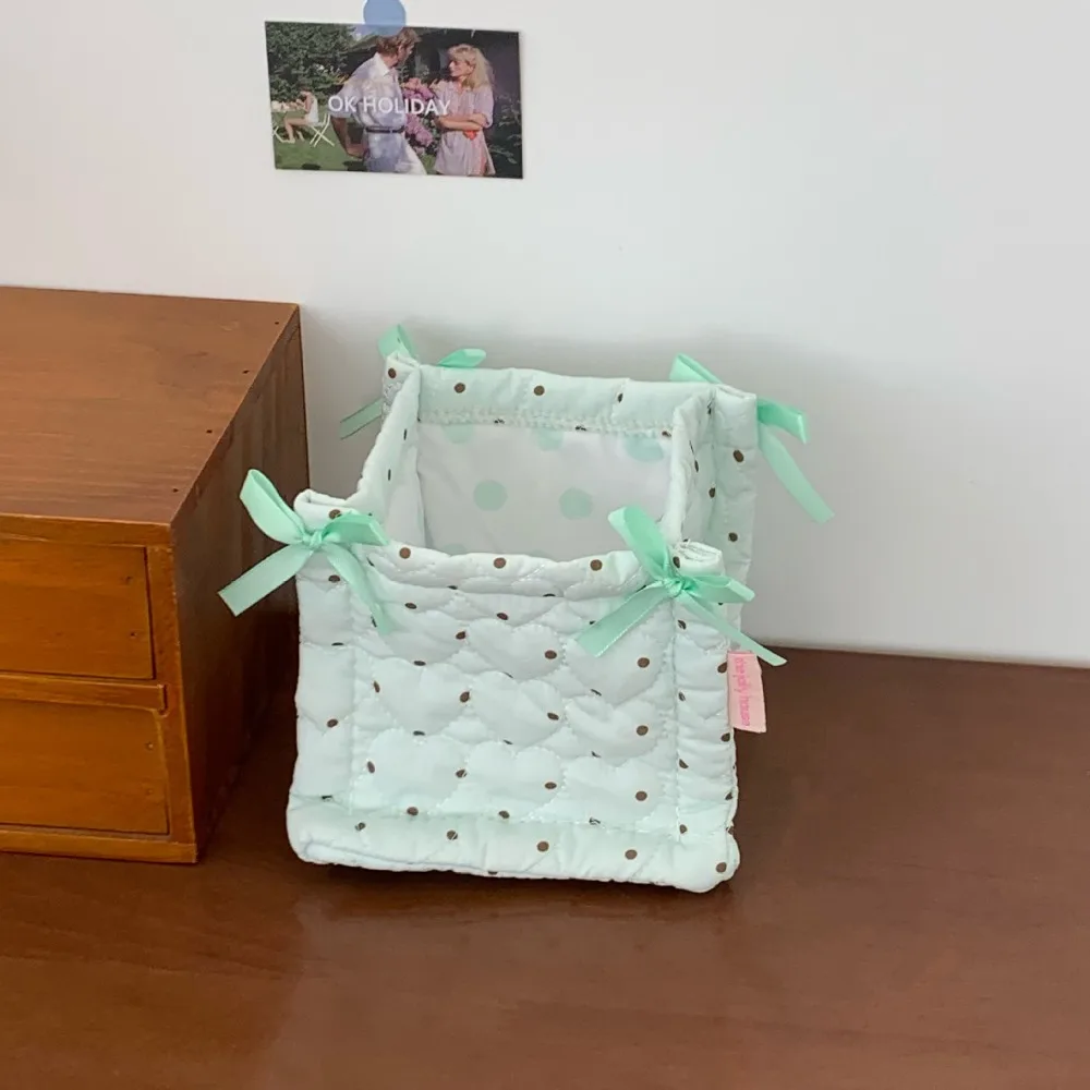 New Quilted Storage Basket Dot Pattern Cotton Storage Box Square Large Capacity Cosmetics Snacks Organizer Home Decoration