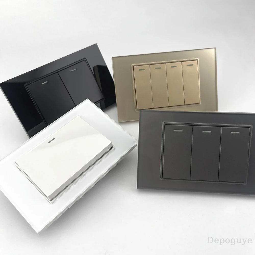 118 Type US Mexico 1/2/3/4/Gang 2/3Way Wall Light Switch Brazil Tempered Glass Panel ON OFF Push Button Power Rocker Switch
