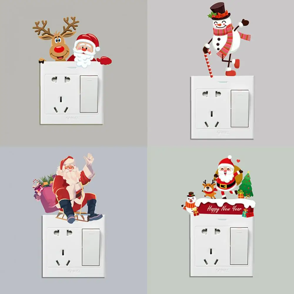 New Year Christmas Wall Stickers Holiday Switch Stickers Removable New Year Decal Decor navidad decoraciones para el hogar