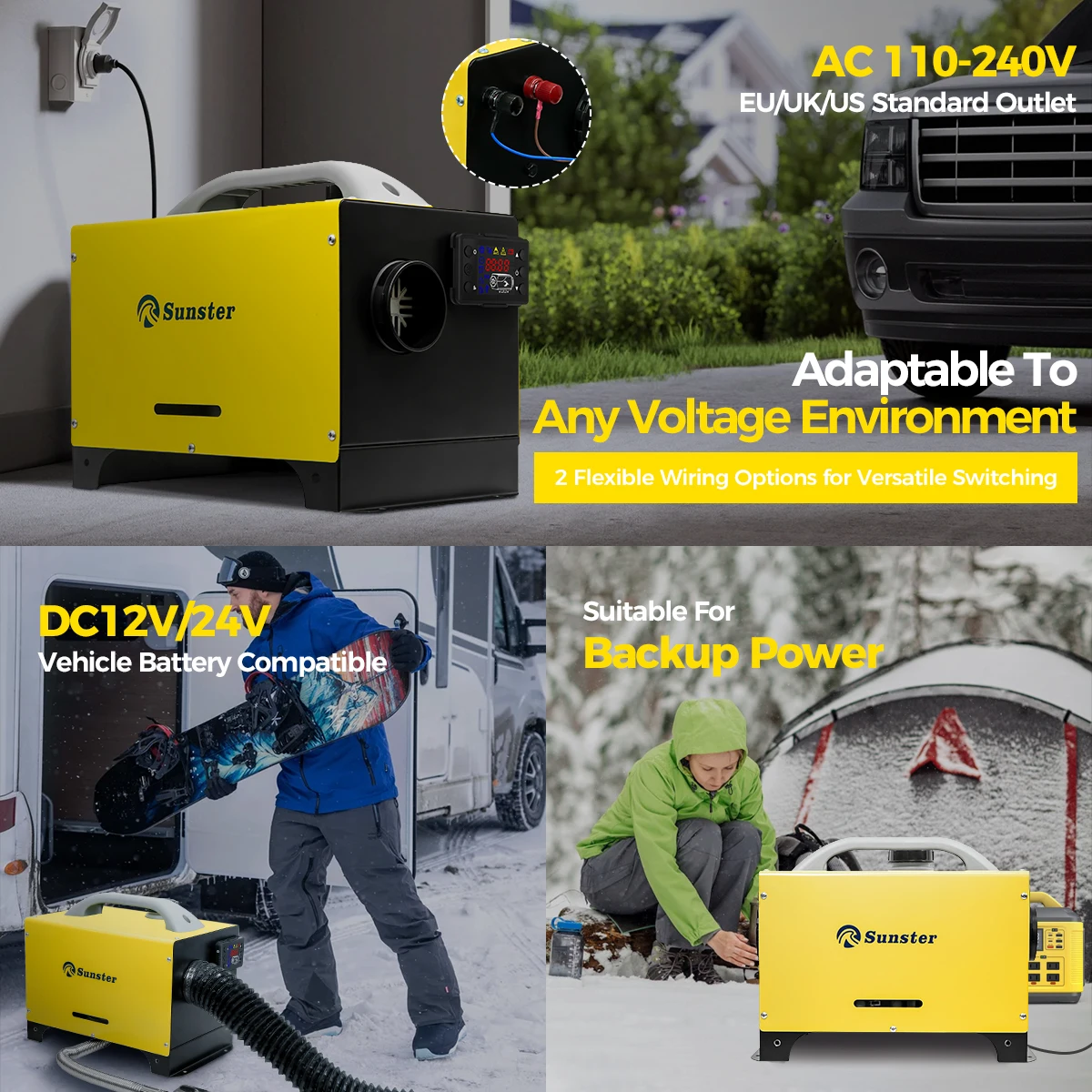 Aquecedor de ar diesel portátil, 8kw, 12v, 24v, 110-240v, com controle lcd, aquecedor de carro, tudo em um, aquecedor de ar de estacionamento para carro, rv, acampamento