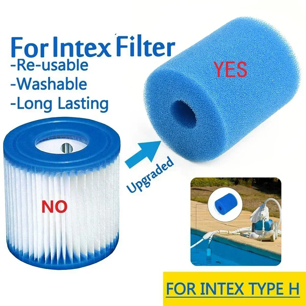 1pc Swimming Pool Filter For Intex Type H Foam Sponge Filter Cartridge Blue Washable Reusable Pools Cleaning Tools 10.2*9cm
