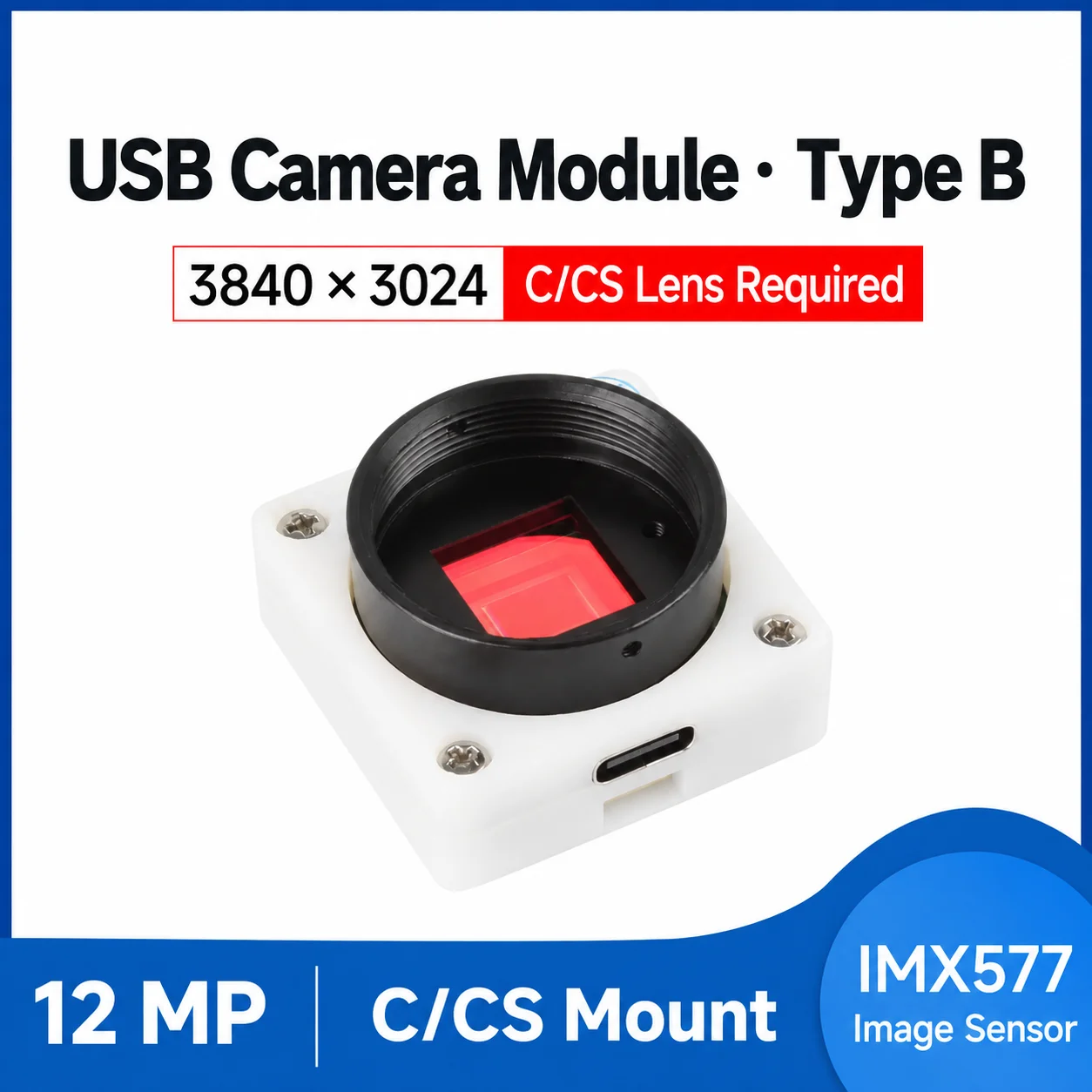 IMX577 12MP USB Camera (A) 3840 * 3024 Resolution 113° FOV Distortion-Free Plug and Play IMX577 12MP USB Camera (A)