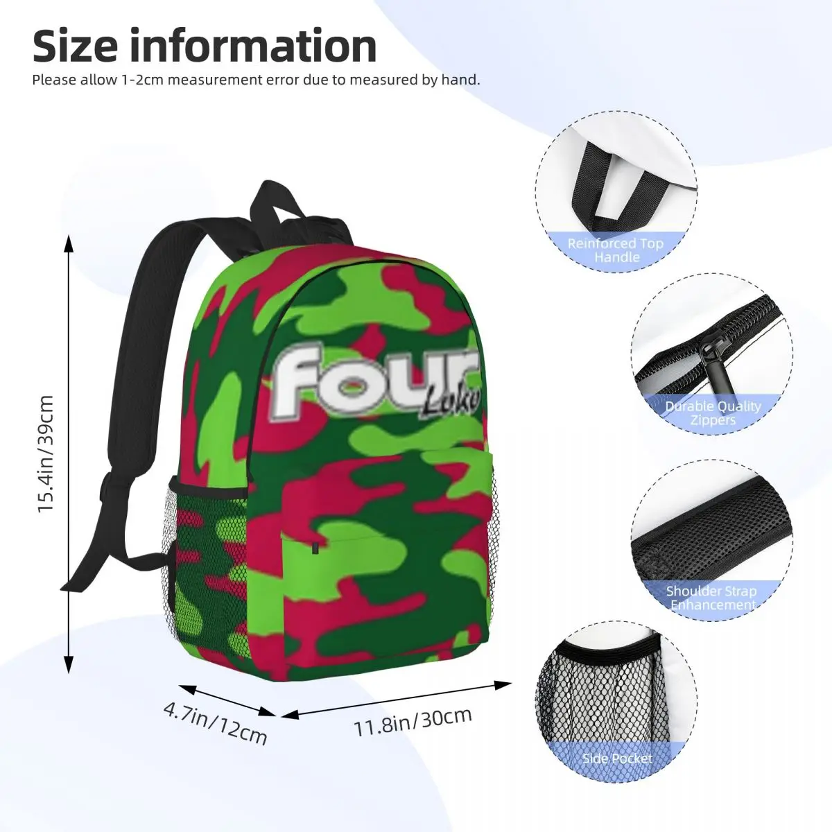 Watermelon Camo 4loko For Girls,kids,boys Large Capacity Student Backpack Cartoon School Backpack 15inch