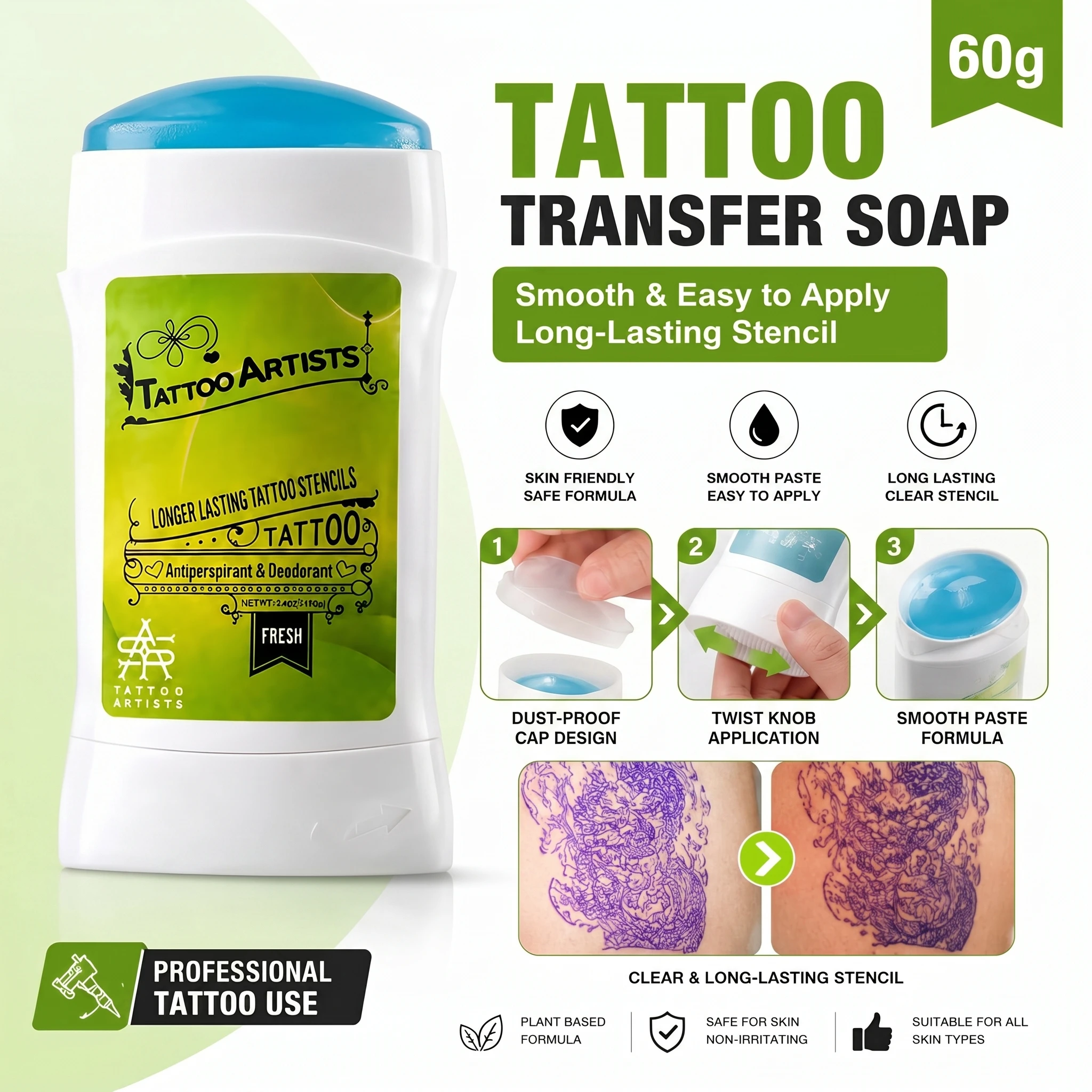 60g Tattoo Transfer Gel Rotatable Long Lasting Transfer Ointment Stencil Primer Cream Gel for Tattoo Stencil Transfer Paper Soap