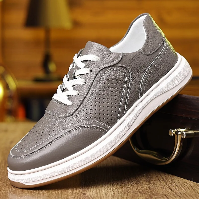 Zapatos planos de cuero genuino para hombre, Zapatillas de malla transpirable, zapatos de plataforma, Tenis masculinos, alta calidad, nuevos