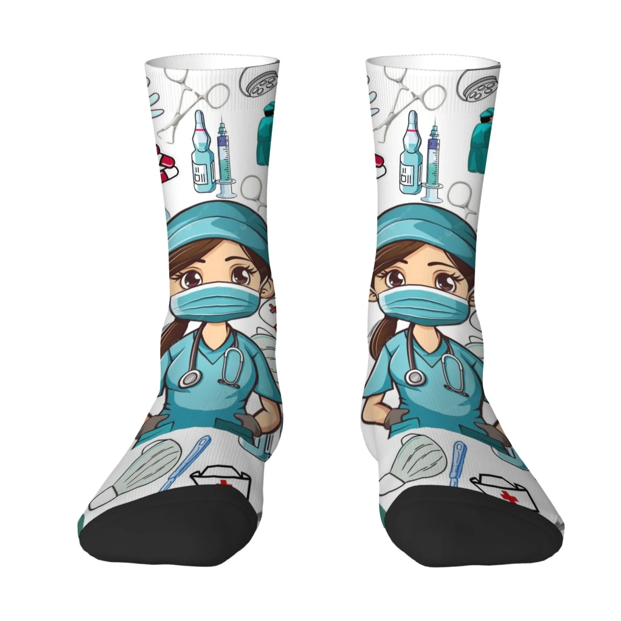 Unisex Themed Mid-Calf Socks Breathable Comfortable for Sports & Casual Wear Nurse & Stethoscope Design Print for Casual Stylish