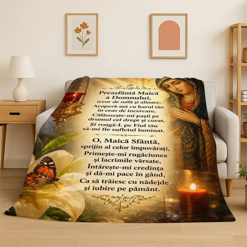 Blessing Prayer Virgin Mary Jesus Pray Flannel Blanket Soft Throw Blanket for Bedroom Living Room Bed Travel Camping Picnic Nap