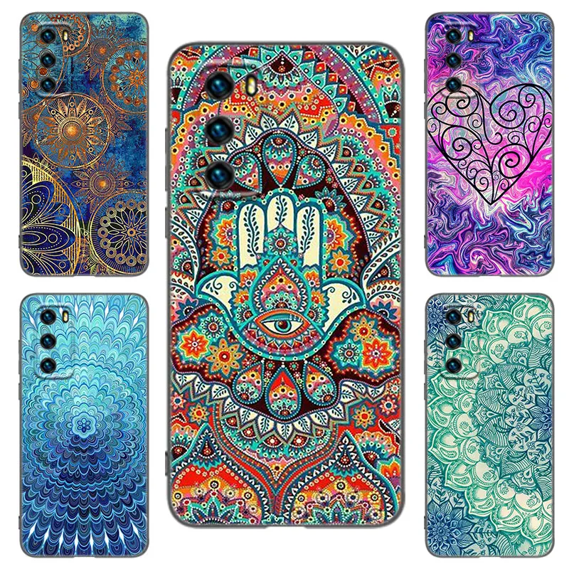 Mandala Chakra Yoga Black Phone Case For Huawei P20 P30 P40 Lite P60 Art Pura 70 Ultra P50 Pro P50E P Smart 2018 2019 2020 2021