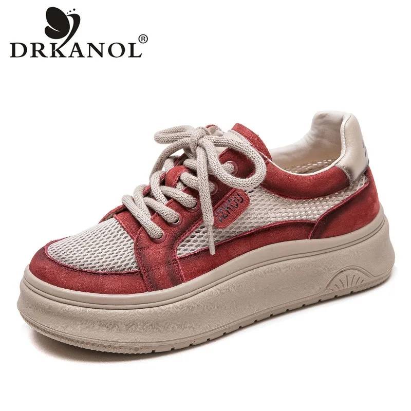 

DRKANOL разноцветные туфли на плоской платформе, женские летние повседневные кроссовки из дышащей сетки из натуральной кожи на шнуровке, женские туфли для доски