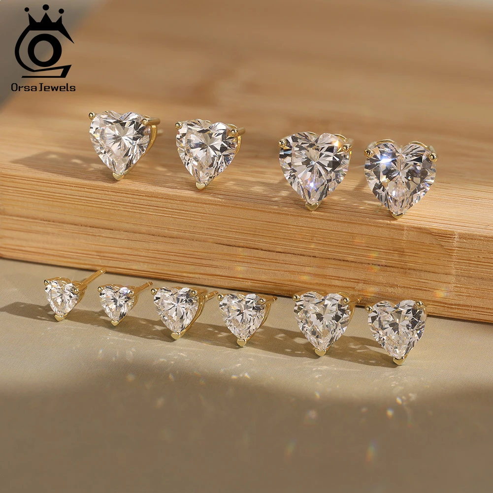 

ORSA JEWELS S925 Silver D Color Heart Moissanite Diamand Earrings For Women Classic Engagement Wedding Jewelry Gift SMOE07