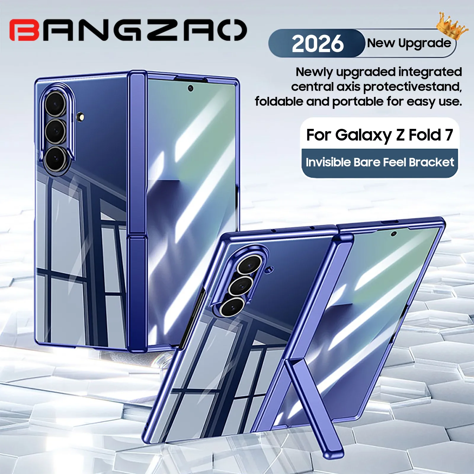 

for Samsung Galaxy Z Fold 7 W26 Phone Case,with Kickstand & Hinge Protection & HD Protective film Anti--scrach Phone Case-Blue