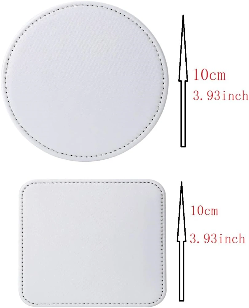 30 Pcs Sublimation Blank PU Drink Coasters with Sewn Edge PU Leather Non Slip Blank Cup Mat DIY Heat Transfer Cup Pad