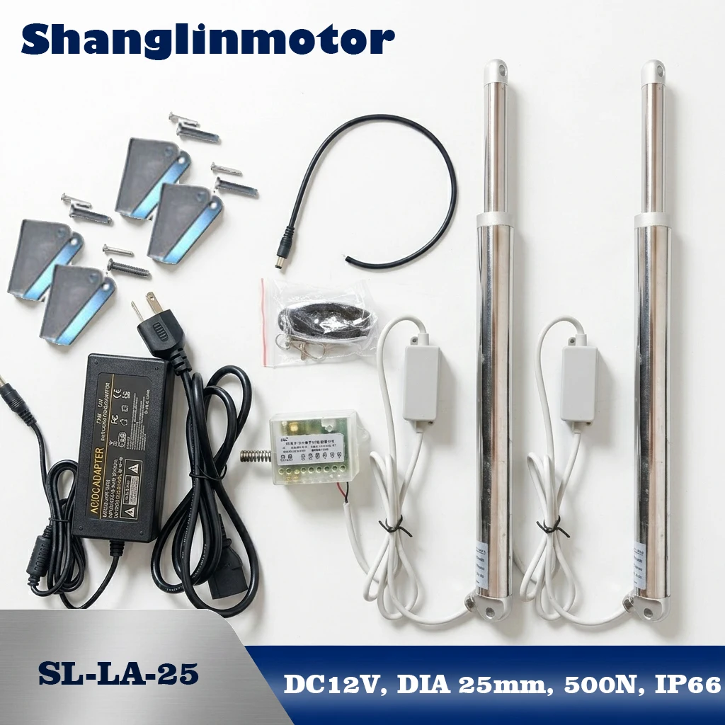 

Dual 25mm Linear Actuator Set 12V RV Lift System Kit Waterproof Stainless Steel 500N Motorized Home Automation w/ Remote & Power