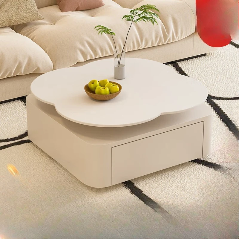 

Internet celebrity cloud shape cream wind rock slab coffee table, solid wood living room household small apartment