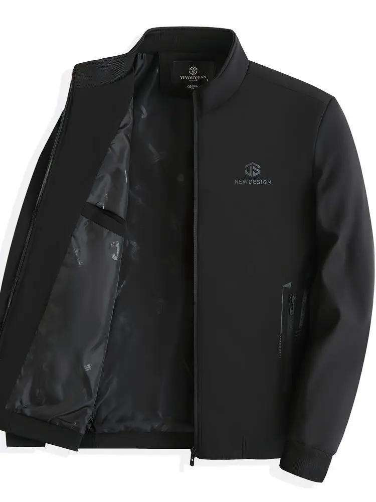 

Spring Autumn Jaet Men's Casual Stand Collar Jaet Mid-aged And ly Busin Leisure Faion Ci Polyester Long Sv...