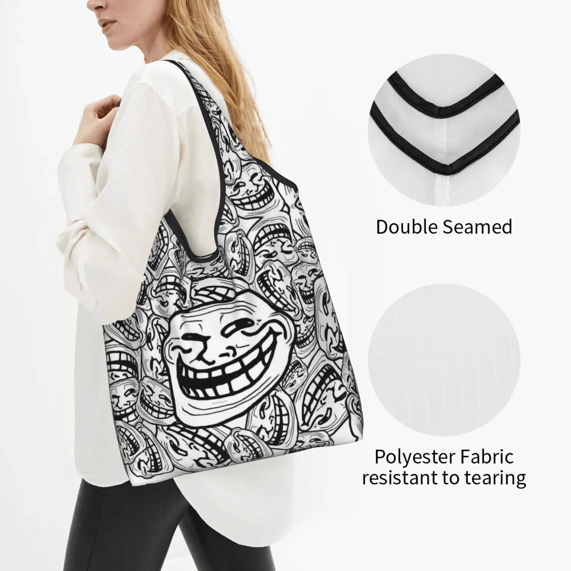 Troll Face Quest Video Meme Game Comic  Groceries Tote Shopping Bags Women Custom Funny Anime  Shopper Shoulder Bags  Handbag
