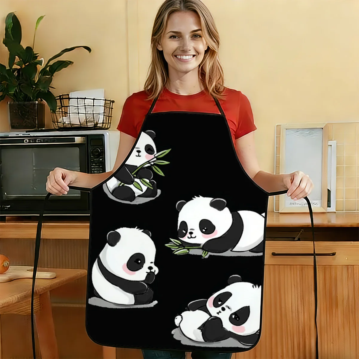 1pc Of 2D Flat 2191 Cute Panda Apron With A Playful Print Durable And Easy To Clean Featuring An Adjustable Waist Strap. Avail