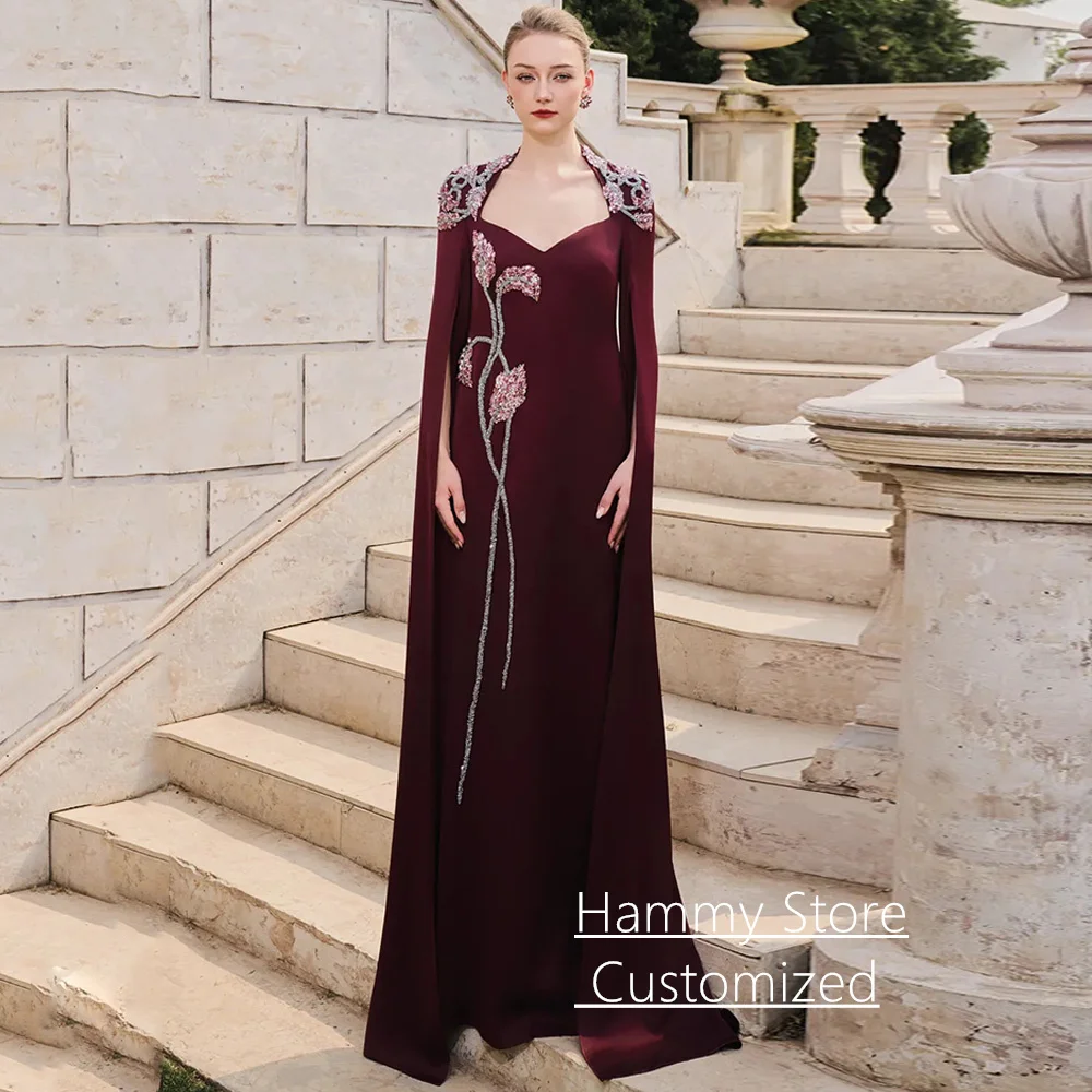 Nuovo arrivo abito da sera con maniche mantella personalizzato scollo a V perline pietra donna saudita abito da ballo abiti da festa di nozze