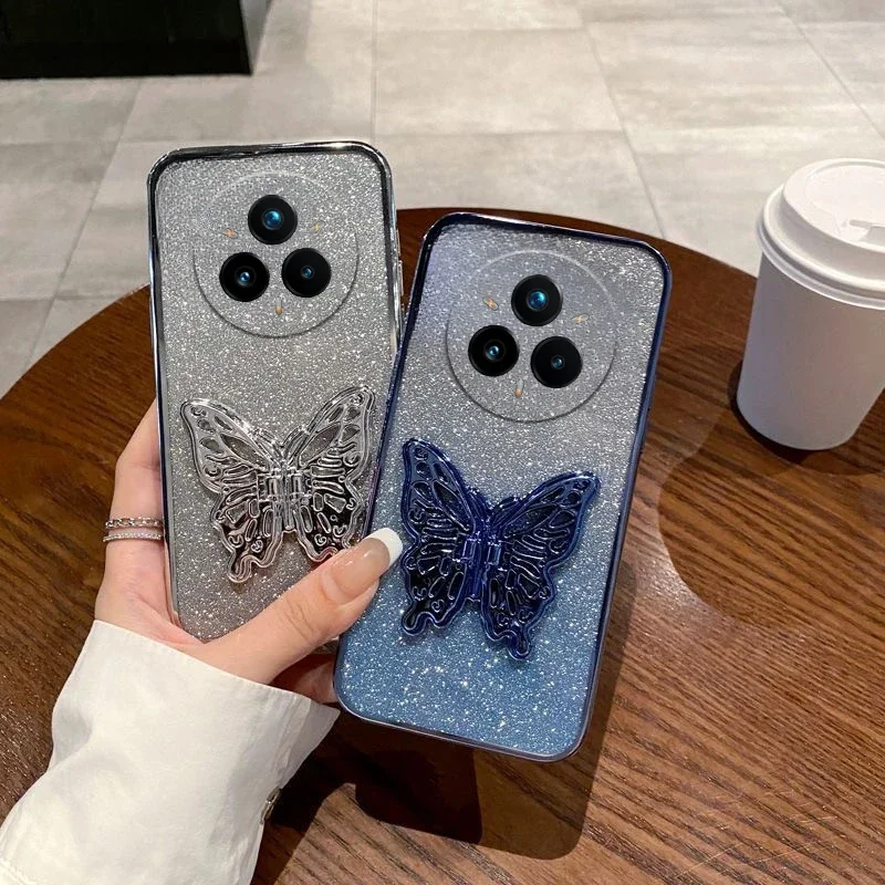 حافظة لهاتف Realme 14 Pro Plus 5G 14 X حافظة فاخرة على شكل فراشة لامعة لهاتف Realme 14X 14 Pro Plus غطاء خلفي ناعم #2