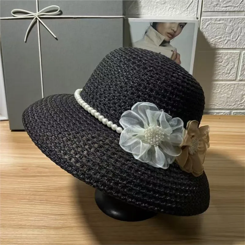 Fashionable women's hat basin flower-filled wide-brimmed face shield and fisherman's