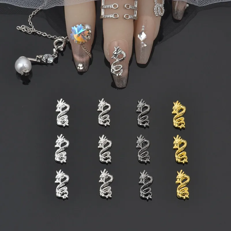 

20Pcs Nail Art Alloy Charms Dragon Shaped 4 Colors Nail Metal Accessories Punk Nail Manicure Metal 3D Decals DIY Jewelry