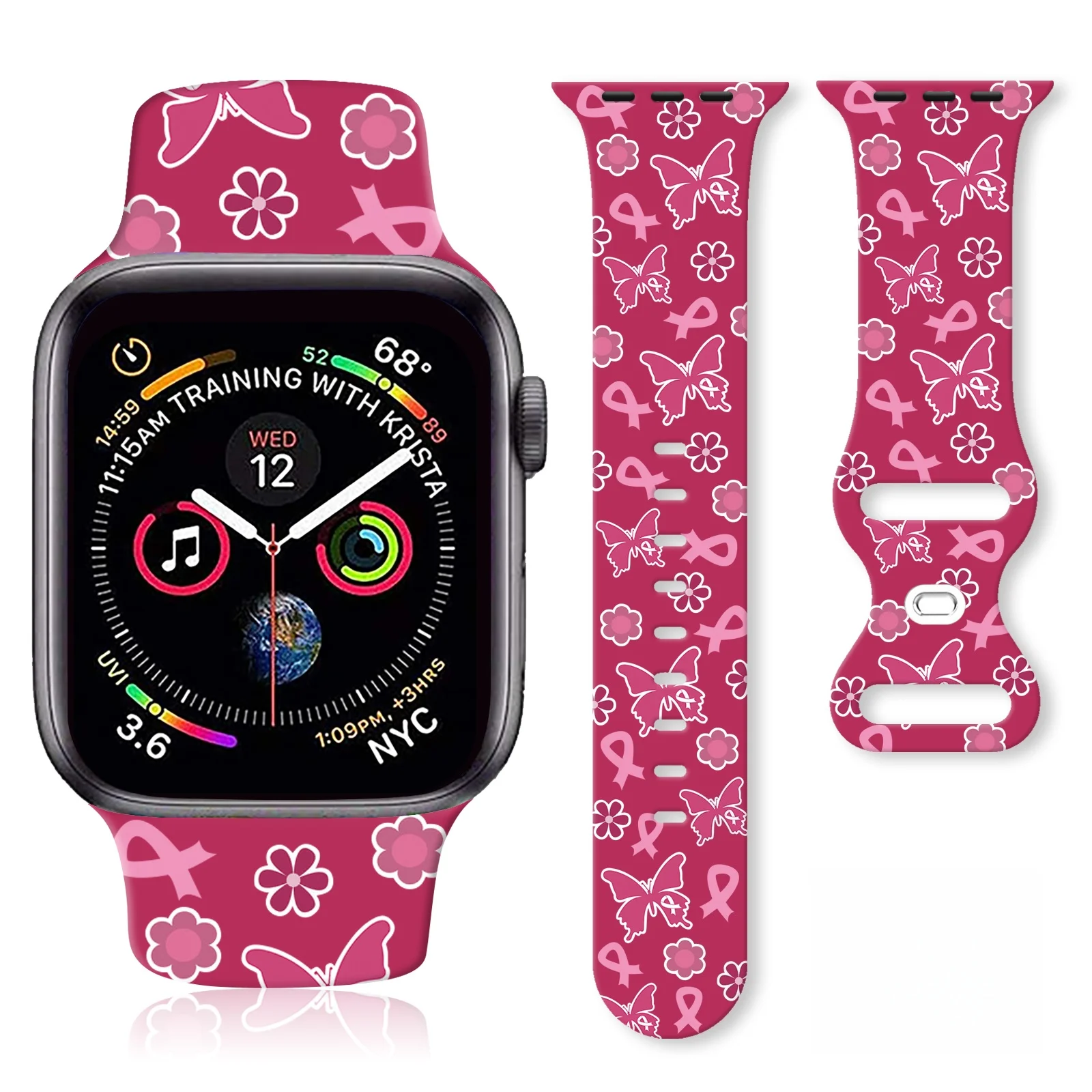 

Pink Butterfly Printed Strap for Apple Watch 10 9 8 Silicone Band Replaceable Bracelet for iWatch 46mm 44mm 42mm 41mm Watchband