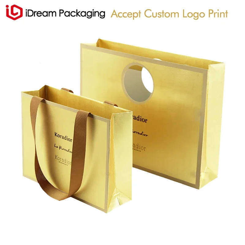 Jewelry Gold Circle Holder Handle matt golden paper bag