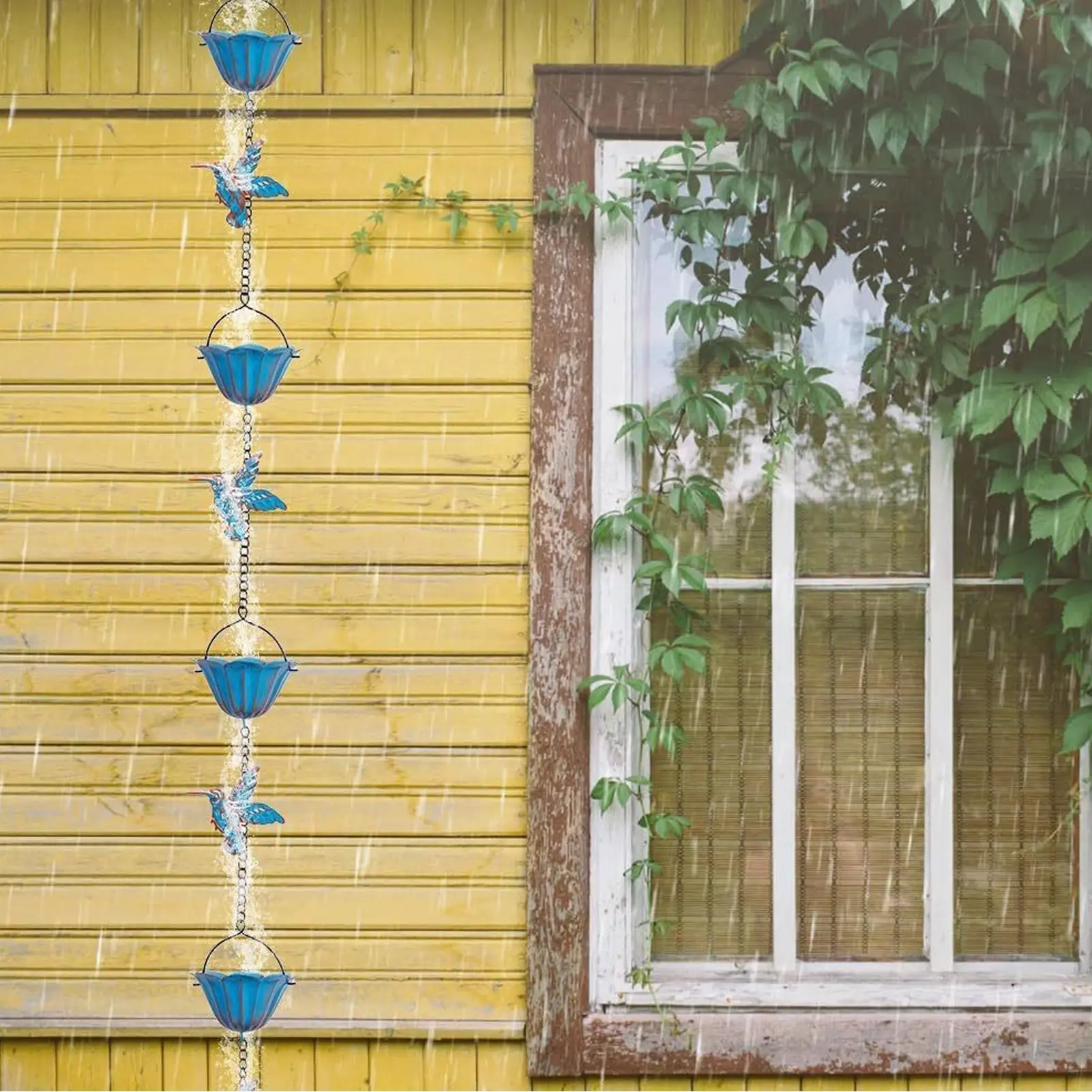 

Медная цепочка от дождя 7,87 футов, орнамент в виде колибри с 7 чашками, цепочка для ловли дождя для домашнего гаража, карниз на заднем дворе, уличное парковое дерево