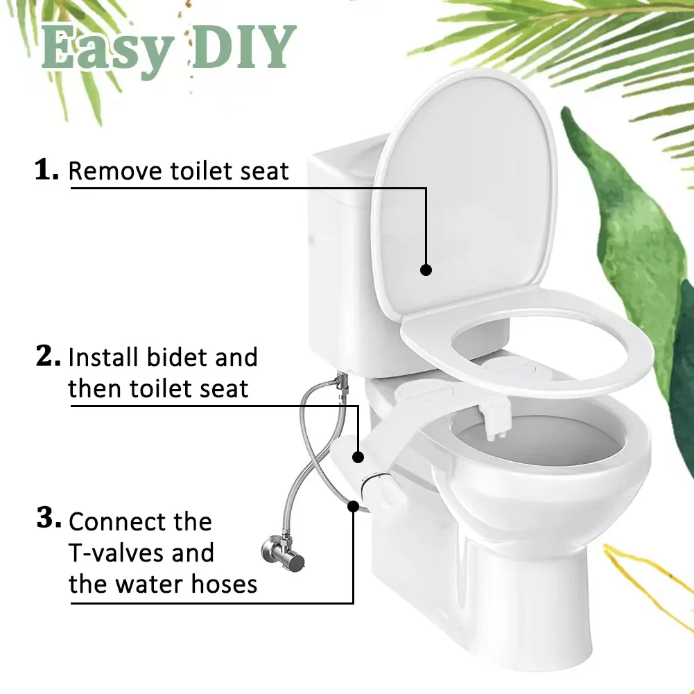 

Non-Electric Bidet Attachment Adjustable Pressure Toilet Sprayer Easy Install Personal Hygiene Wash