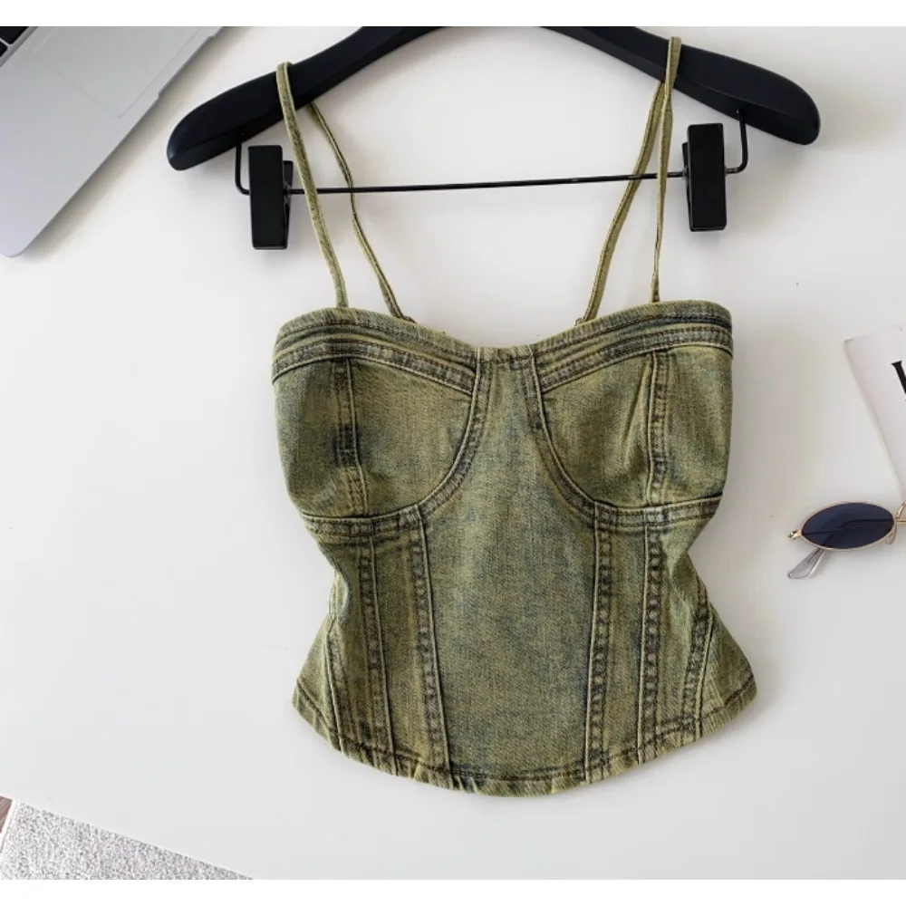 

Chic Slim Vintage solid Tank Top Korean Fashion Corset Bustier Summer Hotsweet Women Y2k Sling Crop Top