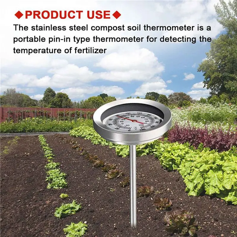 ABCA-4X Long Stem Compost Soil Thermometer - Fast Response Stainless Steel 20 Inch - Measuring Probe - Fahrenheit And Celsius