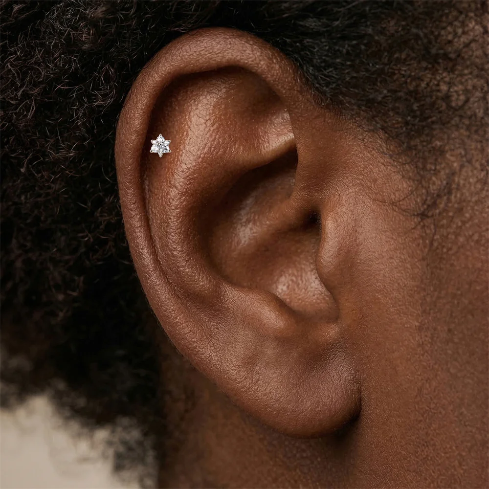 KOJ 1PC Moissanite Hoop Earring Cross Maple Leaf Chain Tassel Trendy Dainty Hypoallergenic For Women Everyday Wear Fine Jewelry