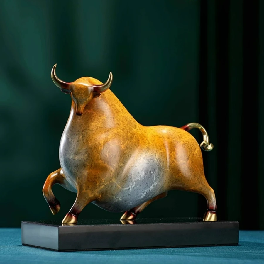 Modern Art Bronze Bull Statue Bronze Abstract Copper Figurine Bull Sculpture Hand-made Art Crafts Home Office Decor Lucky Gifts